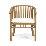 Outdoor Wooden Dining Chairs With Cushions, Set of 2, Cream, Teak Finish