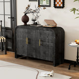 TREXM Retro Minimalist Curved Sideboard with Gold Handles and Adjustable Dividers for Living Room or Dining Room (Antique Black)