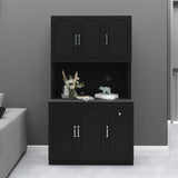 71" Kitchen Pantry Storage Cabinet with Microwave Oven Countertop, Freestanding Hutch Cabinet with Adjustable Shelves, 6 Doors and 1 Drawer-Black