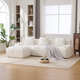 104.3" 4-Piece L Shaped Upholstered Modular Sectional Sofa, Oversized 3-Seater Boneless Convertible Cloud Tufted Couch Set with Deep Seat & Movable Ottoman 3 Pillows for Living Room,No Assembly, Ivory