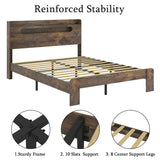 Bed Frame Queen Size, Wood Platform Bed Frame with Storage LED Light Headboard and 2 USB , Noise Free,No Box Spring Needed and Easy Assembly Tool,Large Under Bed Storage,Dark Brown