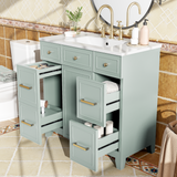 36" Bathroom Vanity with Ceramic Sink, Green, Solid Wood Frame, Soft Close Doors, Adjustable Shelves, 3 Drawers ,Including Double-Depth Drawer for Hairdryer Storage(Old sku:SV000003AAG-1)
