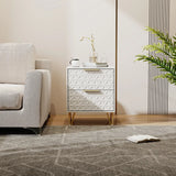 set of 2 nightstand with Light-Luxury Wall-Mounted Cabinet: 2 Drawers, Bottom support rail , Gold Legs & Handles, 3D Embossed, for Bedroom/Living Room/Office