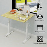 Adjustable study desk suitable for children and adults, height-adjustable, multifunctional home office desk, compact design, desktop dimensions: 60cm × 80cm, white frame with natural wood-colored tabl