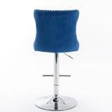 A&A Furniture,Swivel Velvet Barstools Adjusatble Seat Height from 25-33 Inch, Modern Upholstered Chrome base Bar Stools with Backs Comfortable Tufted for Home Pub and Kitchen Island（Blue,Set of 2）