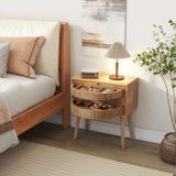 Rotating Hidden Compartment Nightstands, Mid Century Modern Concealment Furniture, Rattan Bed Side Table, Compartment End Table with Wood Legs, Bedside Tables for Bedroom, Living Room, Dorm, Natural