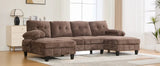 U-shaped Sectional Sofa 103.5" Chenille Fabric Couch with Dual Chaise Lounges, Storage Pockets and Armrest Pillows for Living Room, Brown