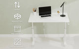 Adjustable study desk suitable for children and adults, height-adjustable, multifunctional home office desk, compact design, desktop dimensions: 60cm × 100cm, white frame, white tabletop.