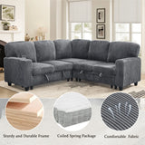 L-Shaped Sectional Sofa Bed with Pull-Out Bed & Storage, 5-Seat Sleeper Couch with USB Charging, Convertible Design for Living Room, Apartment, Corduroy Fabric, Grey
