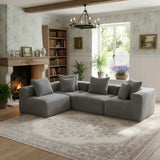 Modular L-Shaped Sectional Sofa, All-Foam Deep-Seat Couch in Plush Textured Chenille, Includes 5 Matching Pillows, Compressed Shipping, 111" W × 74" D × 23.6" H-Grey