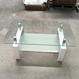 Tempered Clear Glass Coffee Table, 2-Layers Coffee Table Living Room Center Table