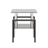 1-Piece Modern Tempered Glass Tea Table Coffee Table End Table, Square Table for Living Room, Black
