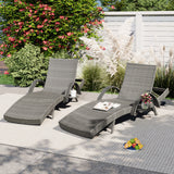 K&K 80'' Outdoor Wicker Chaise Lounge Chairs Set of 2, Patio Rattan Reclining Chair Pull-out Side Table w/ 5-Level Adjustable Backrest Ergonomic Wave Design Pool Sunbathing Recliners, Black