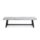 Light Grey Sandblast Finish Acacia Wood Dining Bench with Black Rustic Metal Finish Frame