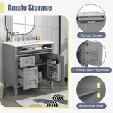 30'' Bathroom Vanity with Top Sink, Modern Bathroom Storage Cabinet with 2 Drawers and a Tip-out Drawer, Single Sink Bathroom Vanity