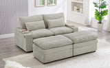 Loveseat Sofa 70.9" Free-combined Sectional Convertible Sofa Bed with Storage Space, Two Movable Ottomans, Four USB Ports and Two Cup Holders for Living Room, Grey