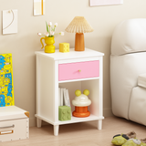 26.77''H Wooden Nightstand with One Drawer One Shelf for Kids, Adults,Gray+Silver handle