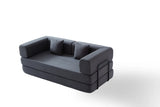 Convertible Sleeper Sofa Bed with Cylindrical Pillow, Corduroy Folding Mattress Couch with Fixed-Shape Frame, Floor Sofa Lounge Couch for Living Room Bedroom Lounge Studio (Grey)