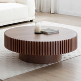 31.49'' Round Coffee Table Small Coffee Table for Apartment, Modern Living Room Coffee Table with Sturdy Pedestal,WALNUT (Same Sku:W876P243947)