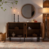 59.84" Gold-Toned 4-Door Sideboard Buffet Cabinet - Solid Wood & MDF Arched Door Storage Console Table for Dining Room/Living Room