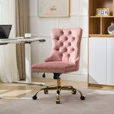 A&A Furniture Office Chair,Velvet Upholstered Tufted Button Home Office Chair with Golden Metal Base,Adjustable Desk Chair Swivel Office Chair (Gray)