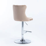 A&A Furniture,Swivel Velvet Barstools Adjusatble Seat Height from 25-33 Inch, Modern Upholstered Chrome base Bar Stools with Backs Comfortable Tufted for Home Pub and Kitchen Island（Khaki,Set of 2）