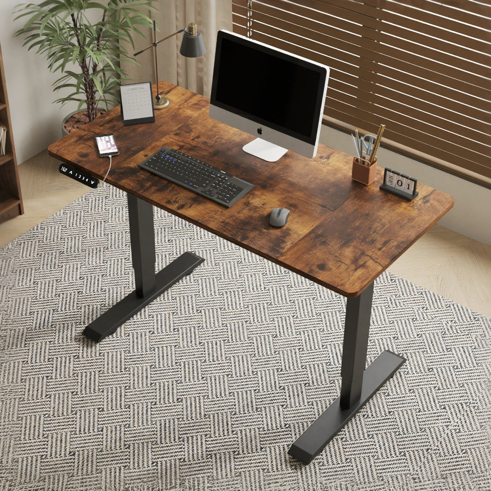 55"×24" Rustic Brown Electric Standing Desk Height Adjustable Desk for Home and Office Computer Table Gaming Desk Modern Lift-up Desk