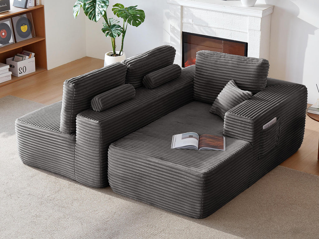 104" Cloud Sectional Sofa with L-Shape Chaise and Side Pockets , Modern Modular Design, Deep Seating, Upholstered Couch for Living Room/Bedroom, No Assembly Required (Plush Fabric), Grey,Right