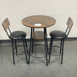Round bar stool set with shelf, upholstered stool with backrest Grey, 23.62'' W x 23.62'' D x 35.43'' H.