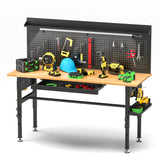 60″ Workbench with Drawers ,Solid Wood Top, 2000 lbs Capacity, Adjustable Height Garage Work Table with Power Outlet, LED Light, Wheels or Leveling Feet