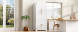 K&K 72" Tall Arched Kitchen Pantry Cabinet with 8 Door Shelves, Fluted Storage Cabinets with 3 Adjustable Shelves, Hidden Drawer, Versatile Cupboard for Kitchen, Dining & Bath Room, White