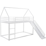 Twin over Twin House Bunk Bed with Ladder and Slide,White