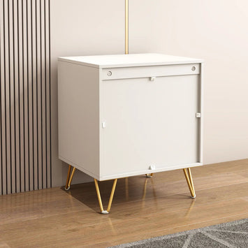 set of 2 nightstand with Light-Luxury Wall-Mounted Cabinet: 2 Drawers, Bottom support rail , Gold Legs & Handles, 3D Embossed, for Bedroom/Living Room/Office