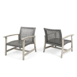 Outdoor Acacia Wood Wicker Club Chairs with Acacia Wood Frame, 2-Pcs Set