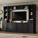 Minimalist Entertainment Wall Unit Set with Bridge for TVs Up to 75'', Ample Storage Space TV Stand with Adjustable Shelves, Modernist Large Media Console for Living Room, Black(NEW SKU: N721S000061B)