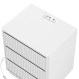 (Set of 2)End Table with Fast USB C Charging Station, Sofa Side Table with 3Drawers, Large Storage Modern Wood Storage Cabinet for Living Room,Bedroom,Office, White