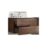 Wall Mount 30" Walnut Bathroom Vanity with Ceramic Sink with three faucet holes, Large Storage Floating Bathroom Vanity for Modern Bathroom, One-Piece Sink Basin without Drain, Pre-assembled