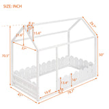 {Slats are not included}Twin Size Wood Bed House Bed Frame with Fence,for Kids,Teens, Girls,Boys {White}{OLD SKU:WF194274AAK}