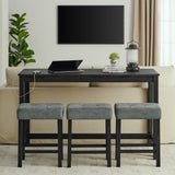 59 Inch Bar Table, Dining Table, Sofa Table with Power Outlet, 3 Upholstered Stools, 4 Piece Bar Table and Chair Set for Living Room, Dining Room, Kitchen