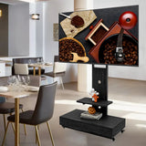 TV stand with push-pull drawer for Living Room, Bedroom,Offices,Mobile TV Cart for 32-75 inches,Floor Stand with Mount on Lockable Wheels,Black