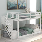 Twin over Twin Floor Bunk Bed, Ladder with Storage, Gray