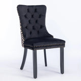 Classic Velvet Dining Chairs,  High-end Tufted Solid Wood Contemporary Velvet Upholstered Dining Chair with Wood Legs Nailhead, SET OF 2,Black and Patterned,SW2201BK