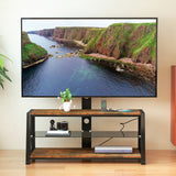 Wooden Storage TV Stand Black Tempered Glass Height Adjustable Universal Swivel Entertainment Center With Mount TV Stand,black