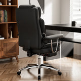 Office Chair, Big and Tall Executive Office Chair with Footrest, Leather Computer Chair, Ergonomic Reclining Chair High Back, Large Home Office Chair (Black)