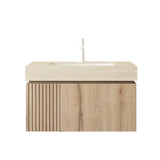 MURI 30" Bathroom Vanity&Sink, Floating Plywood Storage Cabinet with Drawer&Door, Roma Travertine Sintered Stone Top&Ceramic Basin with 1 Pre-drilled Faucet Hole, Pre-assembled, White Oak Woodgrain