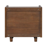Walnut Nightstand with Rattan Detail, MDF + Solid Wood, Modern Bedroom Storage, Open Shelf & Drawer, Indoor Furniture