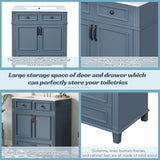 30'' Bathroom Vanity with Ceramic Sink,Solid Wood Frame Bathroom Storage Cabinet with Soft Closing Doors,Retro Style, Blue