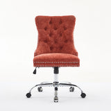 A&A Furniture Office Chair,Velvet Upholstered Tufted Button Home Office Chair with Golden Metal Base,Adjustable Desk Chair Swivel Office Chair (Gray)