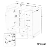 36" Bathroom Vanity without Sink, Cabinet Base Only, Six Drawers, Multi-Functional Drawer Divider, Adjustable Shelf, White