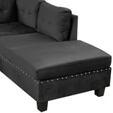 105" Modern Sectional Sofa with Storage Ottoman, L-Shape Couch with 2 Pillows and Cup Holders,Sectional Sofa with Reversible Chaise for Living Room, Black